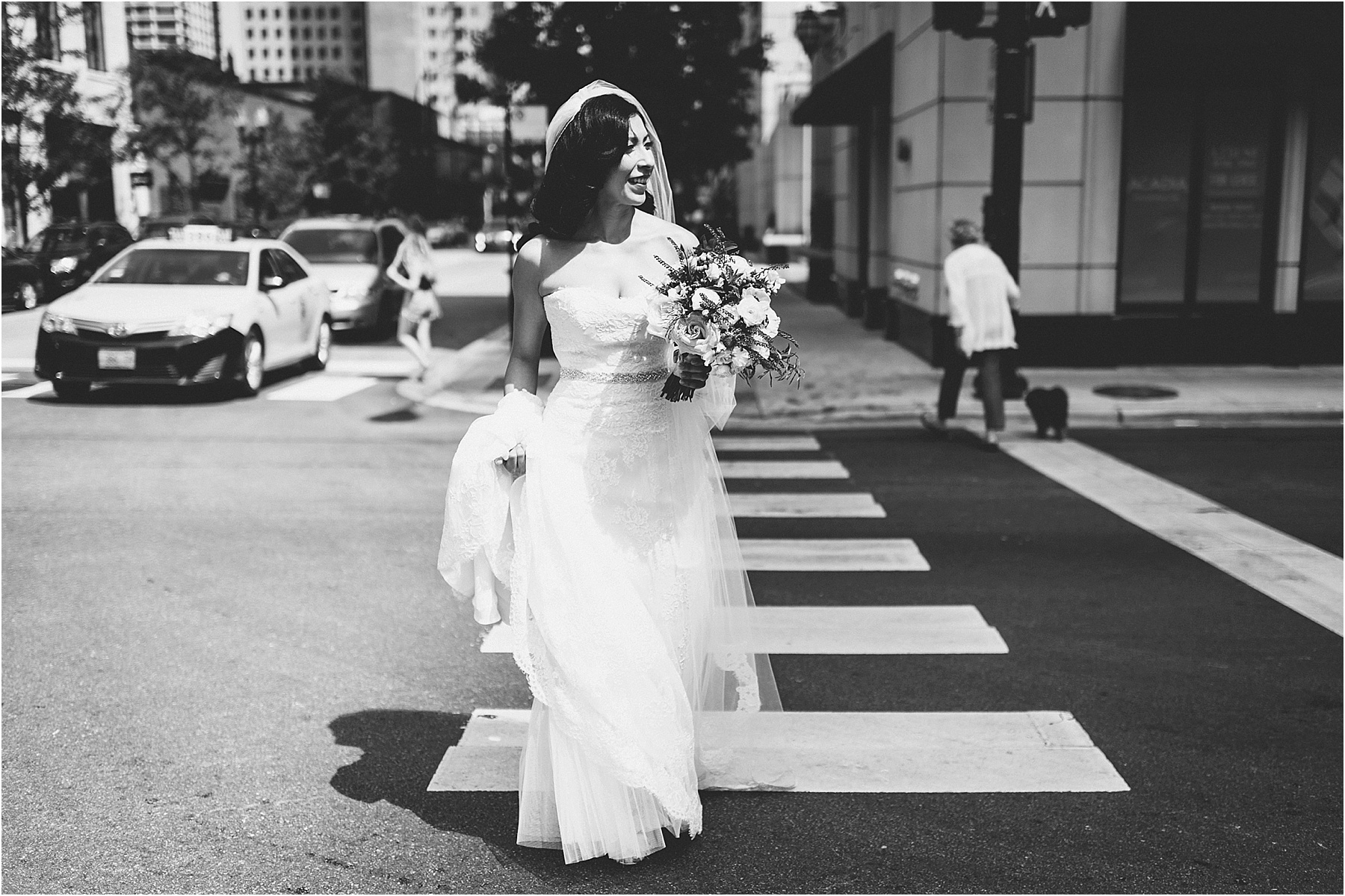 bride crossing the street