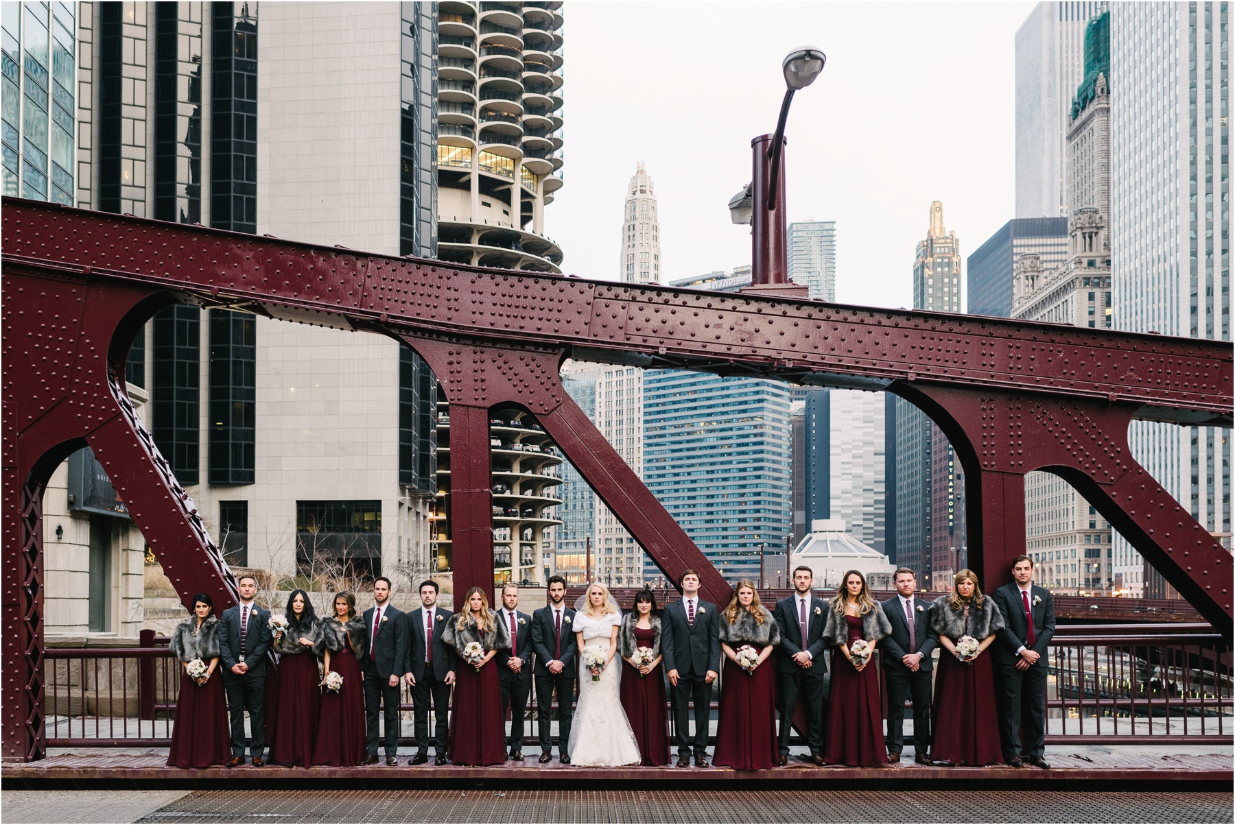 Bridal Party on Chicago Bridge.