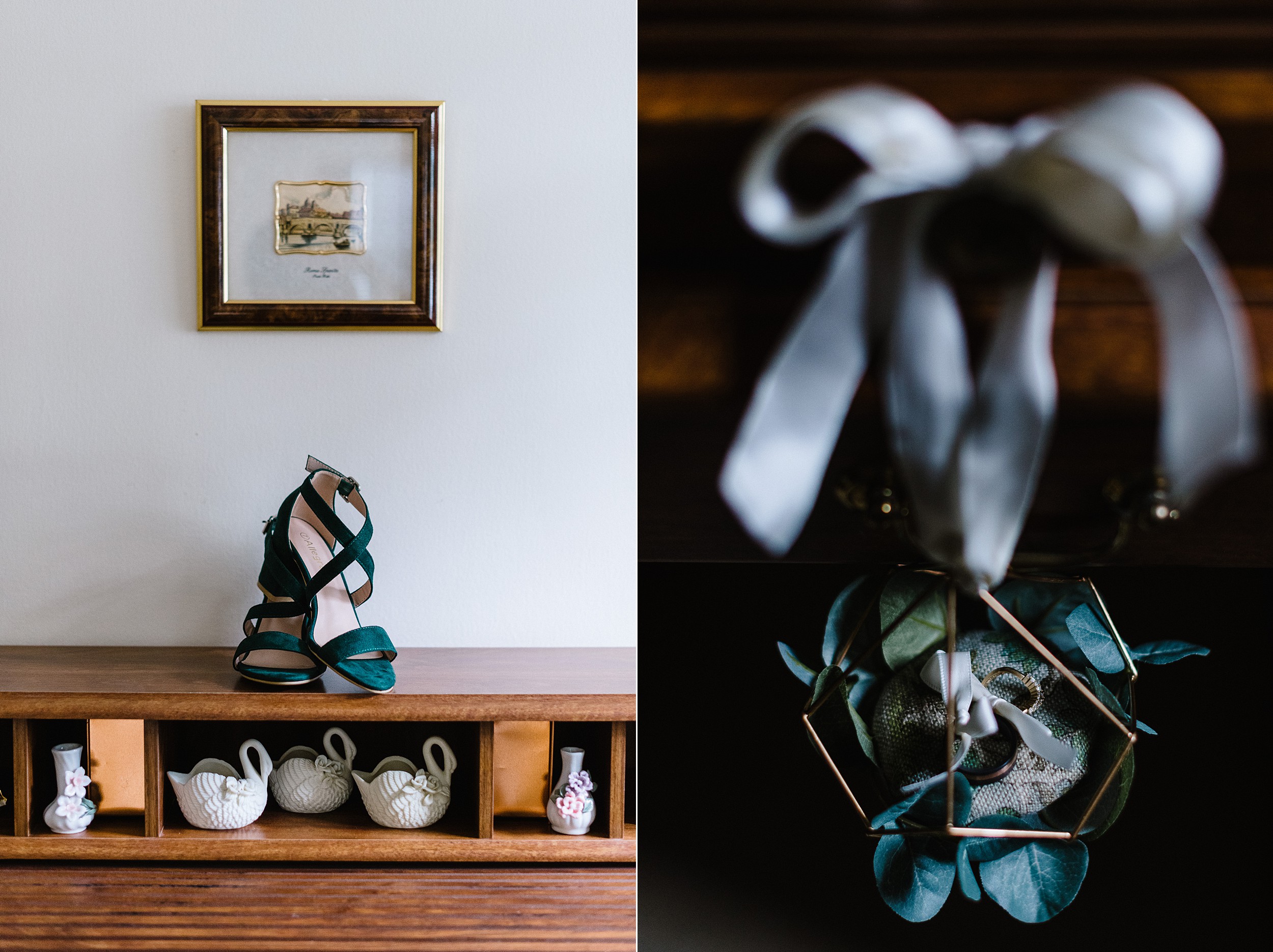 wedding shoes on sideboard