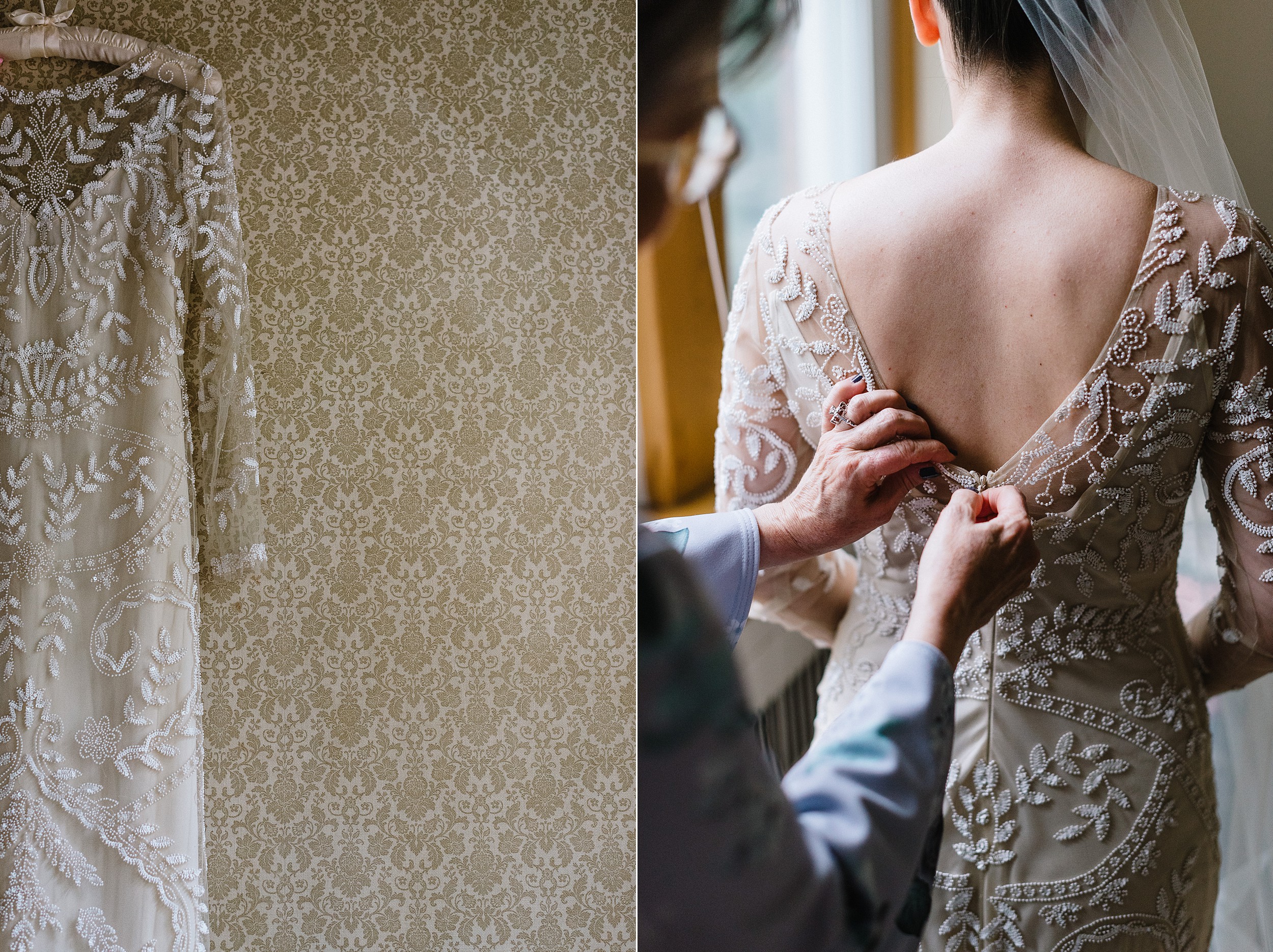 wedding dress and vintage wall paper