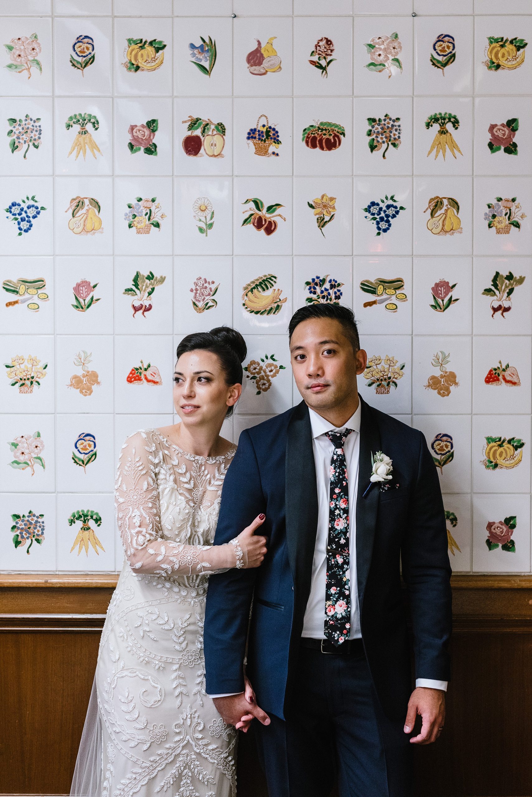 fruit tile and portrait of couple