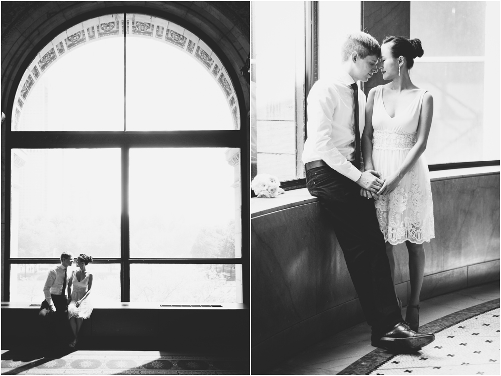 Black and white photography at wedding at Chicago Cultural Center.